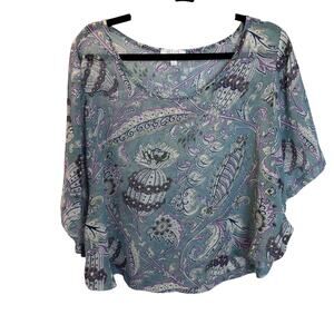 Vintage dELiA*s Paisley Sheer Blouse M Blue Boho Angel Sleeve Y2K Whimsigoth